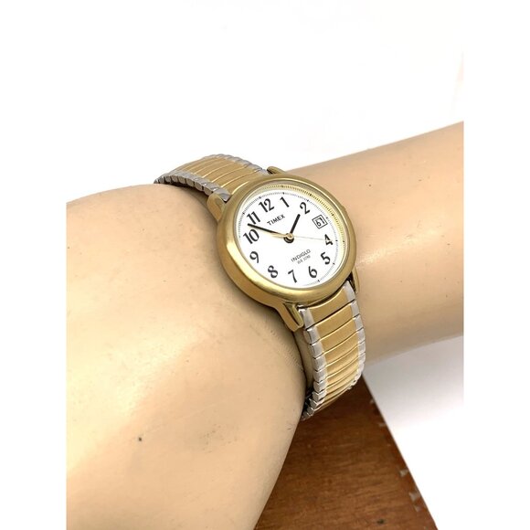 Timex Women's Watch T2H491 Indiglo Quartz Two Tone White Dial Expansion Band - Picture 5 of 14
